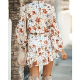 Frill Ruffle Boho Dress Floral Print Mini Dresses V-Neck Long Sleeve Beach dress 2019 WomenClothing Female Vestidos